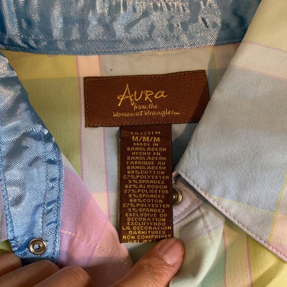 Aura Wrangler Shirt Womens M Medium Pastel Pearl Snap Buttons Western Flip Cuff - Picture 8 of 11